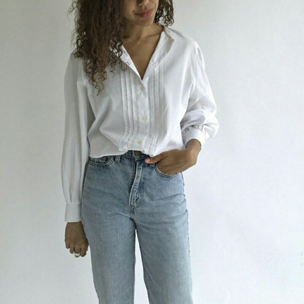 Vintage Pintuck Button Up Blouse
